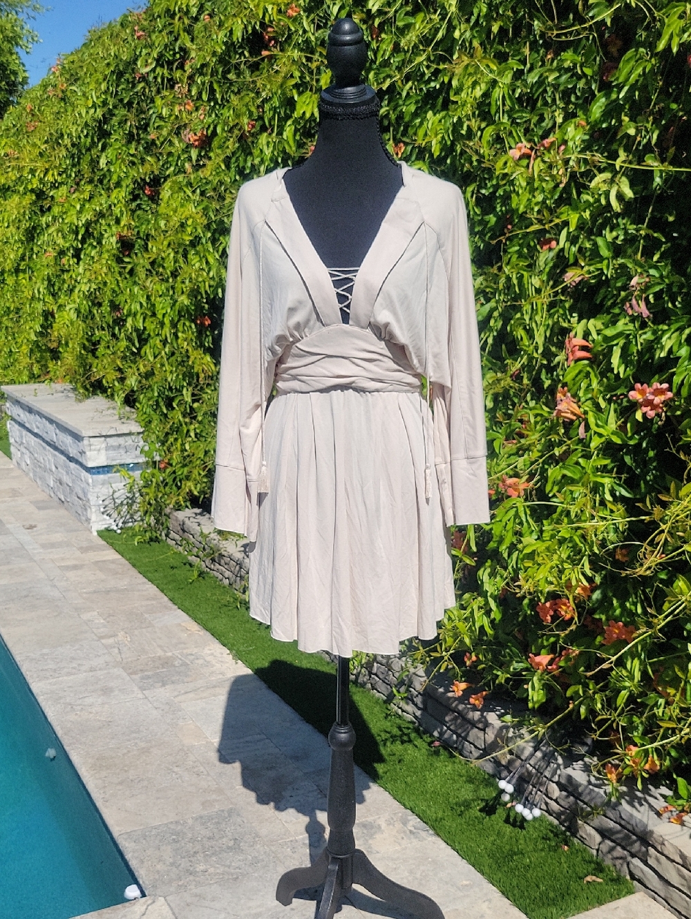 Free People Flowy Boho Whimsigoth Festival Midevil Deep V Mini Dress